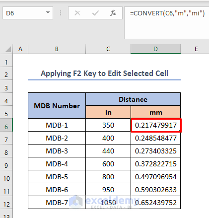 how to edit cell in excel with keyboard using F2 key