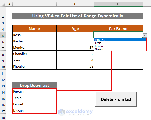 how to edit drop down list in excel macro Output