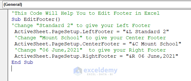 using vba to add footer in excel