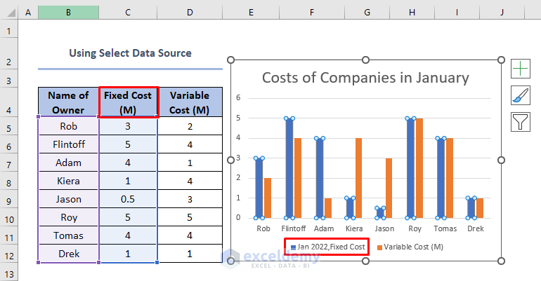 how to edit legend in excel using select data source
