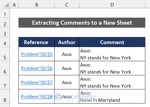 Extracting Cell Comments to a New Worksheet in Excel