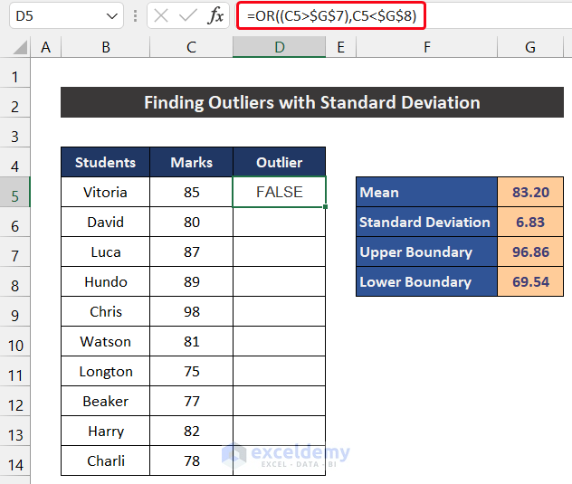 Find Outliers with Standard Deviation Using Formula