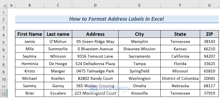how to format address labels in excel intro