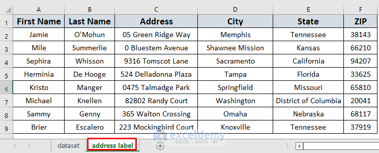 Excel sheet to mailing labels
