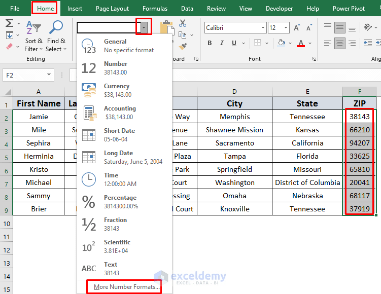 how to format address labels in excel step 1