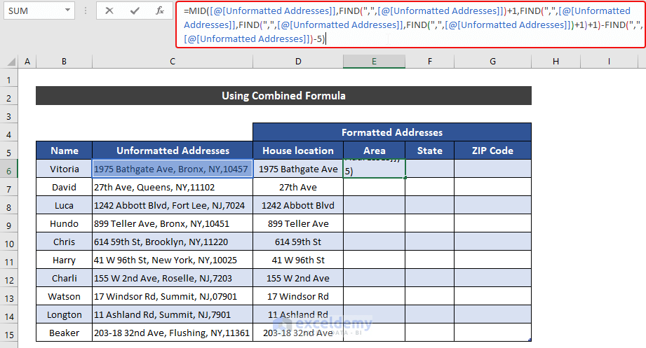Applying Combined Formula to Format Addresses 