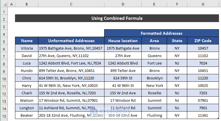 Applying Combined Formula to Format Addresses 
