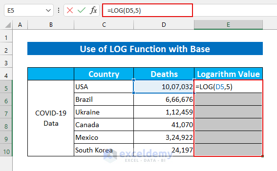 Use of LOG Function with Base to Transform Data