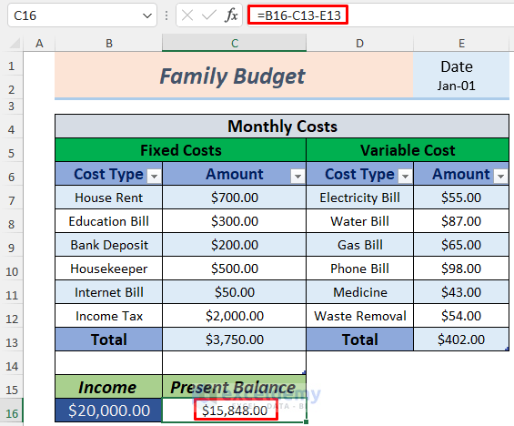how to make a family budget in excel