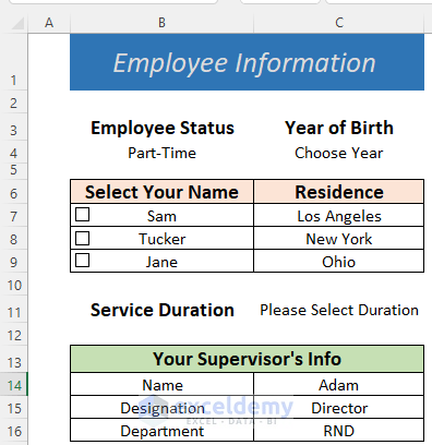 how to make a fillable form in excel