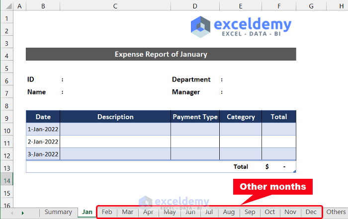 Generate Monthly Expense Report for All Months in Excel