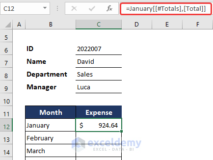 Verify Summary Report with Sample Data of Monthly Expense Report