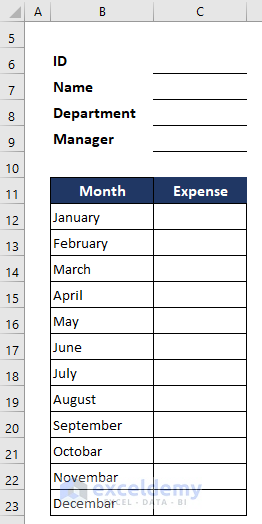 Design Preliminary Summary Layout to Make a Monthly Expense Report