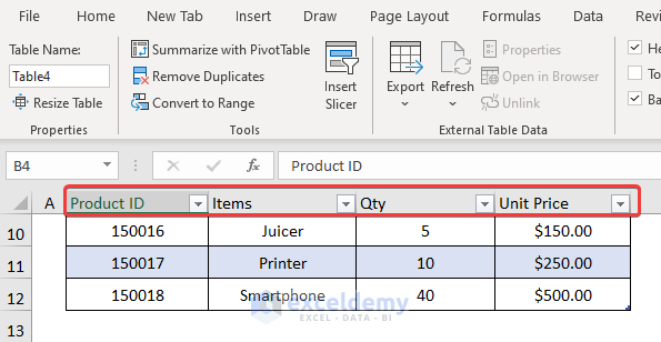 Using Excel Table and Named Ranges 