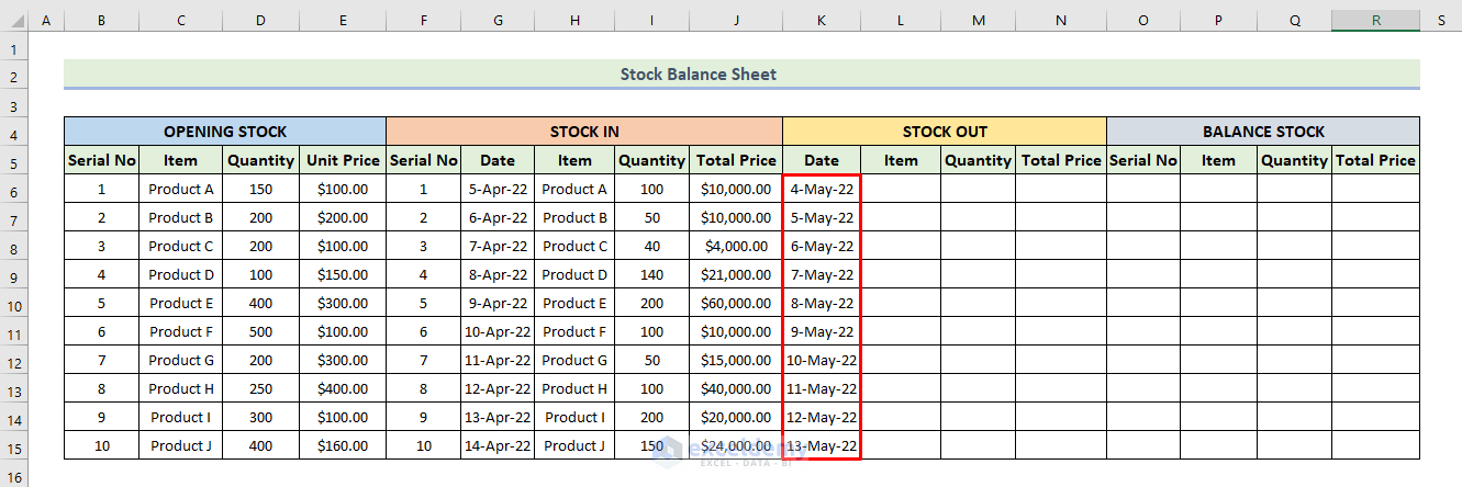 Input Data of Stock Out