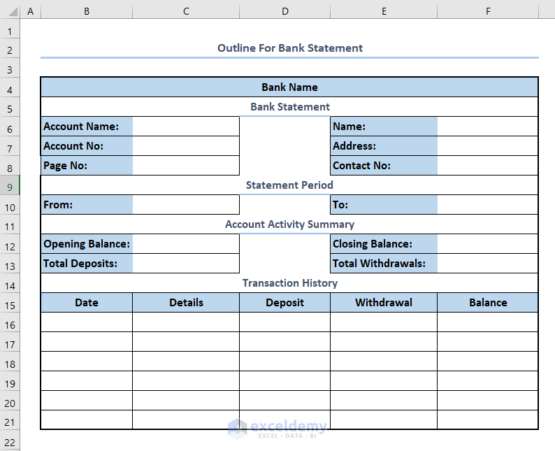 making an outline for organized bank statement