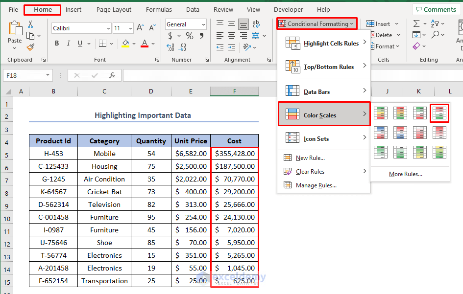 how to organize data in Excel for analysis using Highlighter