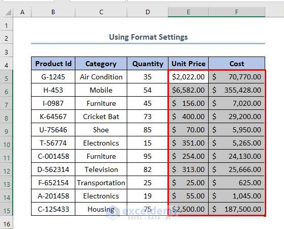 how to organize data in Excel for analysis using Format