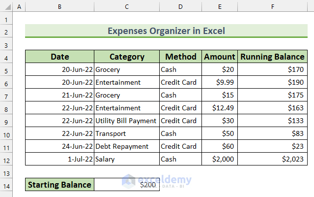 how to organize expenses in excel Intro
