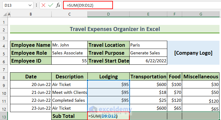 how to organize expenses in excel Business Travel Expenses