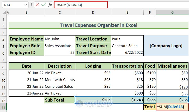 how to organize expenses in excel Business Travel 2