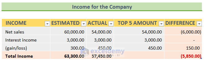 how to organize expenses in excel Income for the company