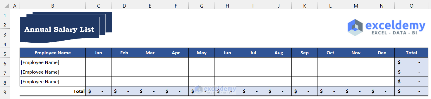 Create Detail Salary Sheet to Prepare Annual Budget for a Company