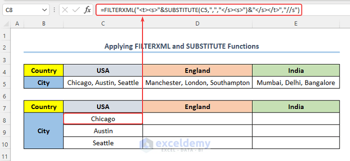 Applying FILTERXML and SUBSTITUTE