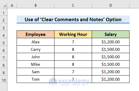 Remove Notes in Excel Using ‘Clear Comments and Notes’ Option