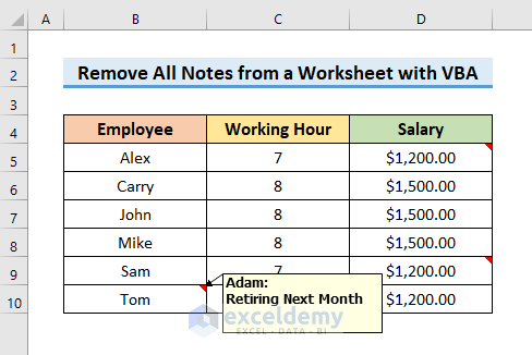 Apply Excel VBA to Remove All Notes from a Worksheet