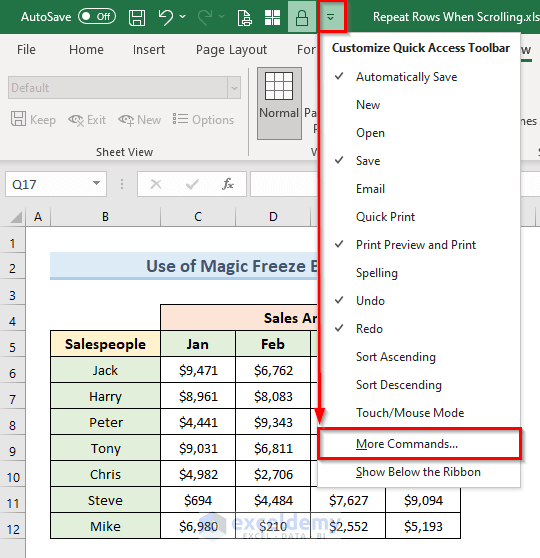 Add Magic Freeze Button to Repeat Rows in Excel