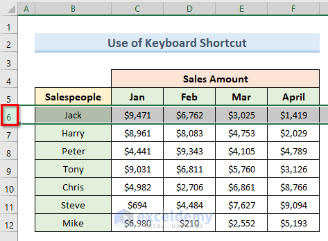 Repeat Rows in Excel with Keyboard Shortcut