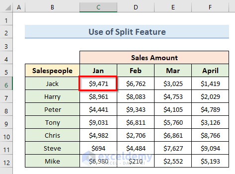 Repeat Rows in Excel When Scrolling with Split Feature