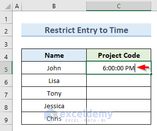Restrict Data Entry to Allow Time