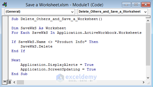 Apply Excel VBA to Save a Worksheet