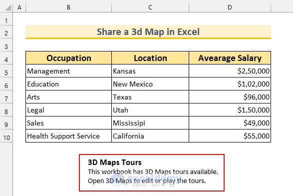 how to share a 3d map in excel Final Step