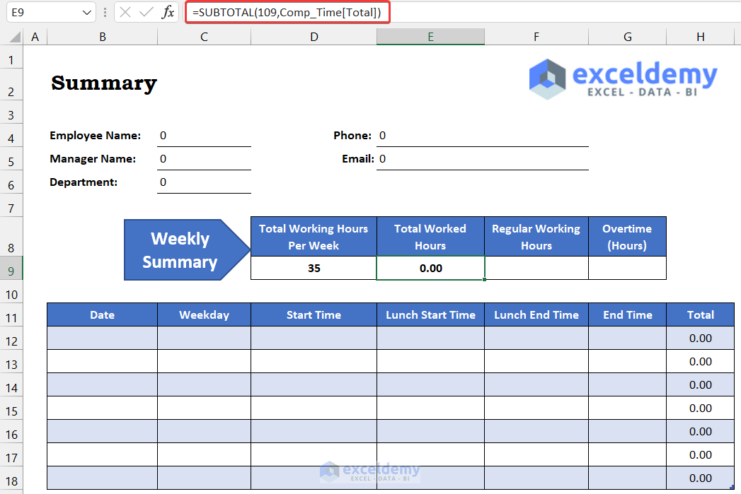 Create Time Tracker Table to Track Comp Time