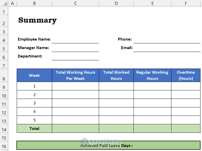 Design Primary Summary Layout to Track Comp Time
