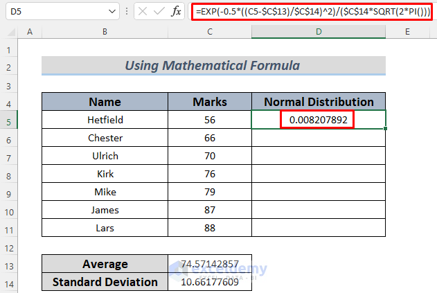 how to transform data to normal distribution in excel using mathematical formula