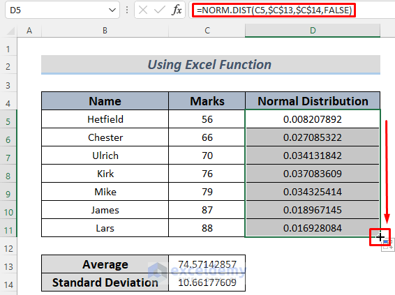 how to transform data to normal distribution in excel using Excel function