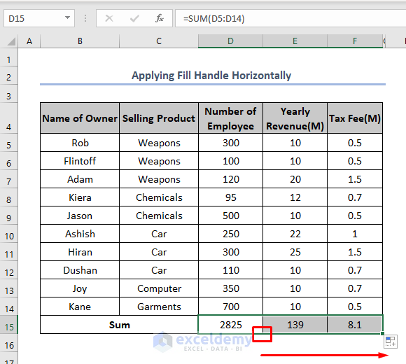 how to use fill handle to copy formula in excel