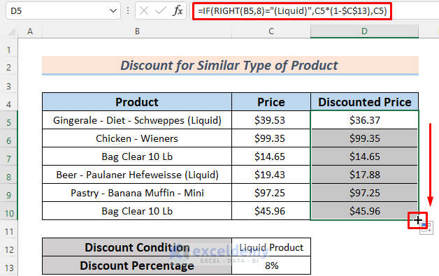 how to use if function in excel for discounts