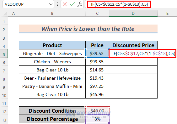 how to use if function in excel for discounts example 2