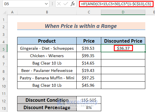 how to use if function in excel for discounts example 3