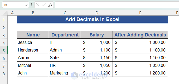 Overview of adding decimals in Excel