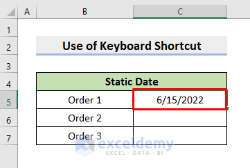 Apply Keyboard Shortcut in Excel to Insert Static Date