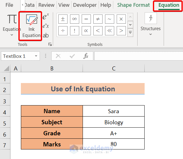 Applying Ink Equation to Insert ‘Less Than or Equal to’ Symbol in excel 