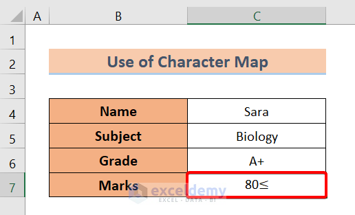 Insert Less Than or Equal to Symbol in Excel
