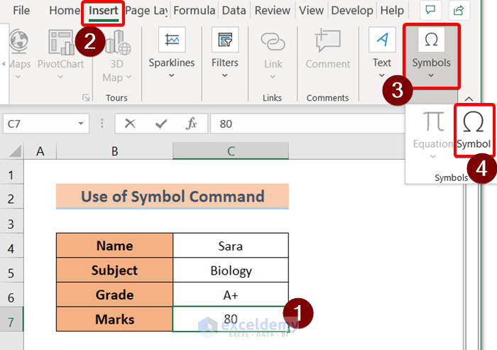Using symbol command to Insert Less Than or Equal to Symbol in Excel