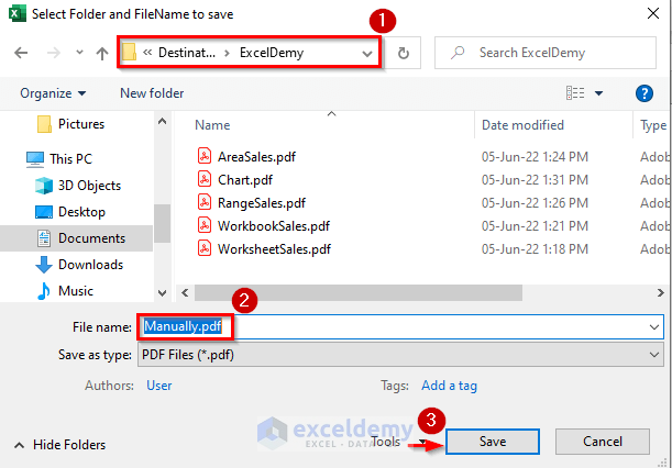 Select Specific Folder Manually to Save Worksheets as PDF with VBA Macro